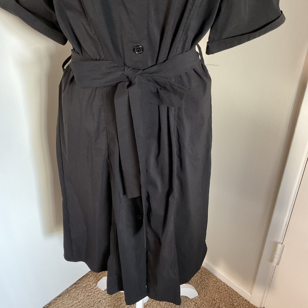 Blue Leopard Black Shirt Dress 2X Plus Size Midi Button Front Short Sleeve - Picture 4 of 6